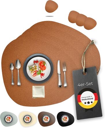 Набори серветок для столу, 4 шт. – екологічні, стійкі та нековзні – преміум шкіра, Made in Germany (Modern, Bison)