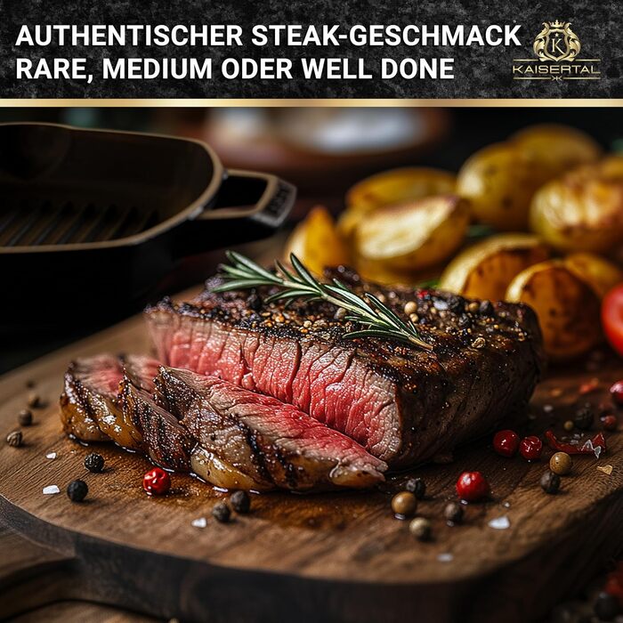 Сковорода-гриль KaiserTal з чавуну 27 см – для стейків та смаження на грилі – сумісна з індукцією, газом та духовкою