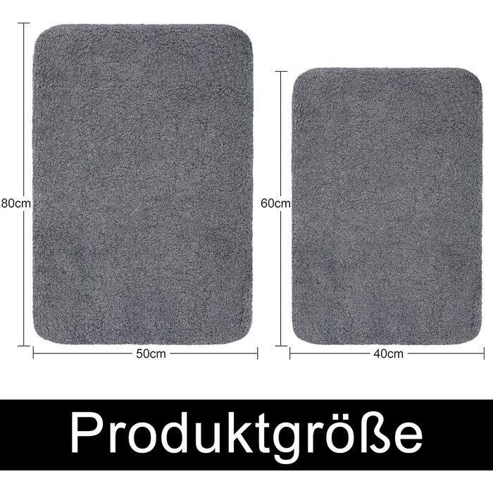 Набір килимків для ванної кімнати Homaxy (2 шт.) – антиковзаючі, м'які, з високим ворсом, мікрофібра, сірий (41 x 61 см + 51 x 76 см)