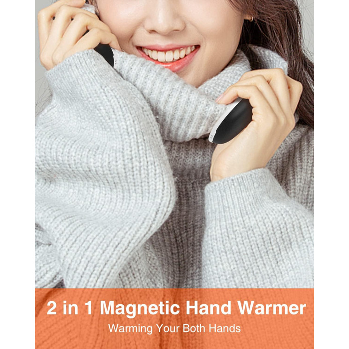 Jonwall Електричний нагрівач рук 2 шт. 5000mAh, перезарядна батарея, магнітний, портативний, USB Powerbank, подарунок для жінок та чоловіків, чорний
