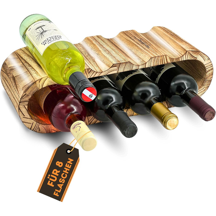 Дерев'яна полиця для вина Rustikales Weinregal - підставка для 8 пляшок, 2 яруси, ручної роботи, олія, для кухні, їдальні, вітальні