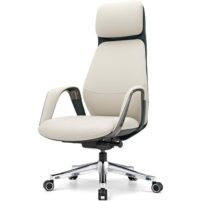 Ергономічне крісло EUREKA для офісу та дому: шкіряне, регульоване, для роботи, бізнес-крісло, дихаюче, комфортне, для керівника, білий колір