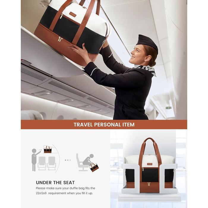Сумка-валіза LOVEVOOK для жінок, спортивна сумка-мішок, дорожня сумка на вихідні, ручна поклажа для літака, сумка для пологового будинку, дорожня сумка для одягу з відділенням для взуття, бежево-коричнево-чорна, 50x38x25 см