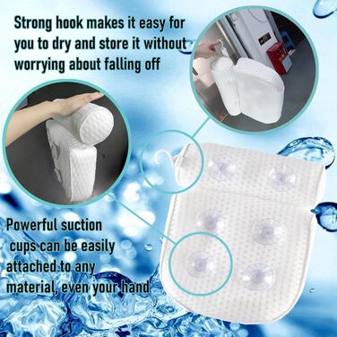 Подушка для ванни з піни Memory Foam, біла, з присосками, 4D вентиляція, 6 присосок, для шиї та спини