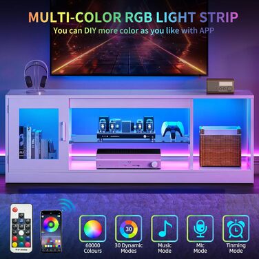 Тумба під телевізор YITAHOME з RGB-підсвічуванням, білий колір, 148 x 32 x 51 см, з полицями для 43
