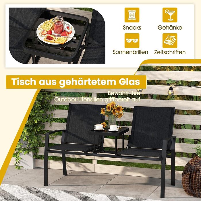 Садова лавка COSTWAY з столом, 2-місна, з дихаючої тканини, для балкона, саду, тераси 137x66x87 см