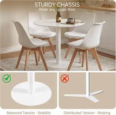 Круглий обідній стіл для кухні, вітальні, балкону - 70x70 см, білий