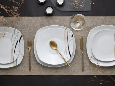 CreaTable Серія Square City Line: 18-частинний набір посуду на 6 осіб, кавовий сервіс з порцеляни, придатний для миття в посудомийній машині та використання в мікрохвильовій печі