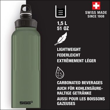 Спортивна пляшка для пиття SIGG-Alu - WMB Traveller-сертифікована з нульовим викидом вуглецю-підходить для газованих напоїв-Герметична-легка як пір'їнка-Не містить бісфенолу А - 1,5 л Leaf Green
