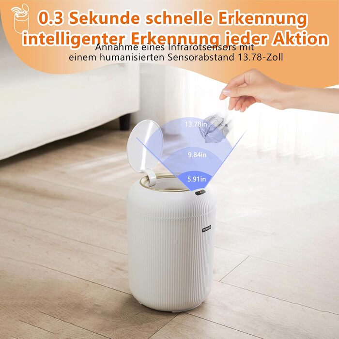 Автоматичний сміттєвий бак з сенсором 12L - Білий сміттєвий бак з датчиком для кухні, ванної кімнати, офісу та туалету. Безшумний, волого- та герметичний, з ніжками.