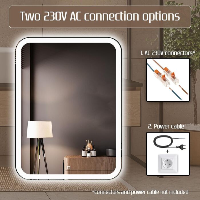 Дзеркало для ванної кімнати Venti 50x70 см з підсвічуванням та сенсорним вимикачем, LED дзеркало для ванної кімнати