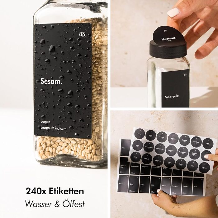 Спеція органайзер KIVY з полицями та 24 скляними баночками | Регульований, підходить для всіх ящиків | Скляні баночки з бамбуковими кришками (Чорний)