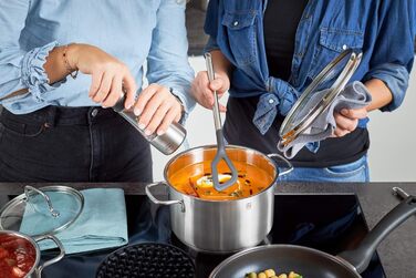 Набір каструль RÖSLE Basic Line 4 шт. з нержавіючої сталі 18/10, склокришки, зручний бортик, індукційне дно, придатний для миття в посудомийній машині, сріблястий/чорний