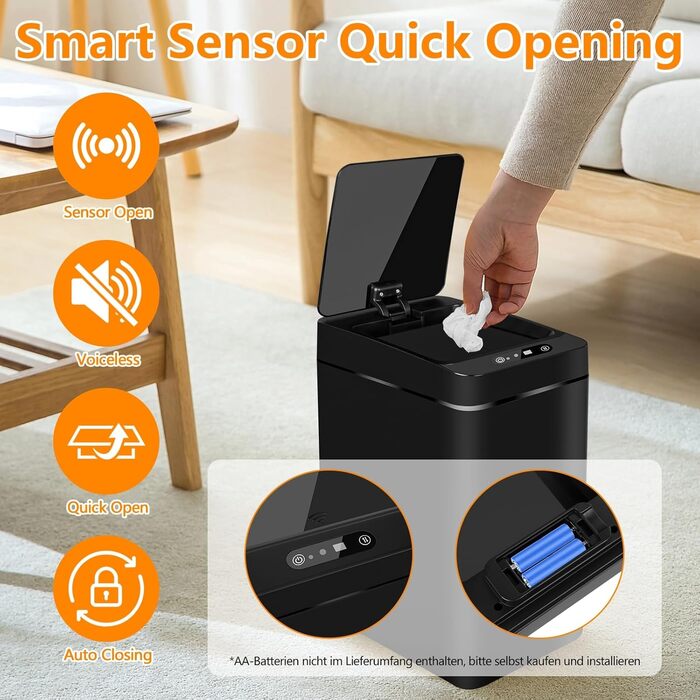 Набір відер для сміття автоматичний 12л 2шт Mavista Sensor - для кухні, ванної кімнати, офісу, гігієнічний, герметичний, сучасний дизайн