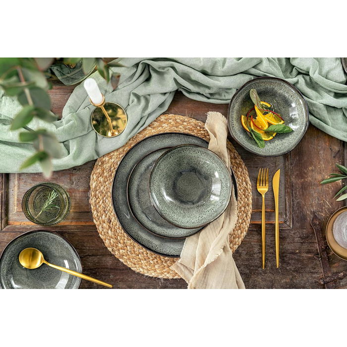 Набір кавових чашок SÄNGER Kopenhagen 8 шт., кавовий сервіз на 4 особи, набір чашок та блюдець, стійкий до миття в посудомийній машині, чашки та блюдця з порцеляни сірого кольору з зеленою внутрішньою стінкою, об'єм 200 мл, PREMIUM COLLECTION