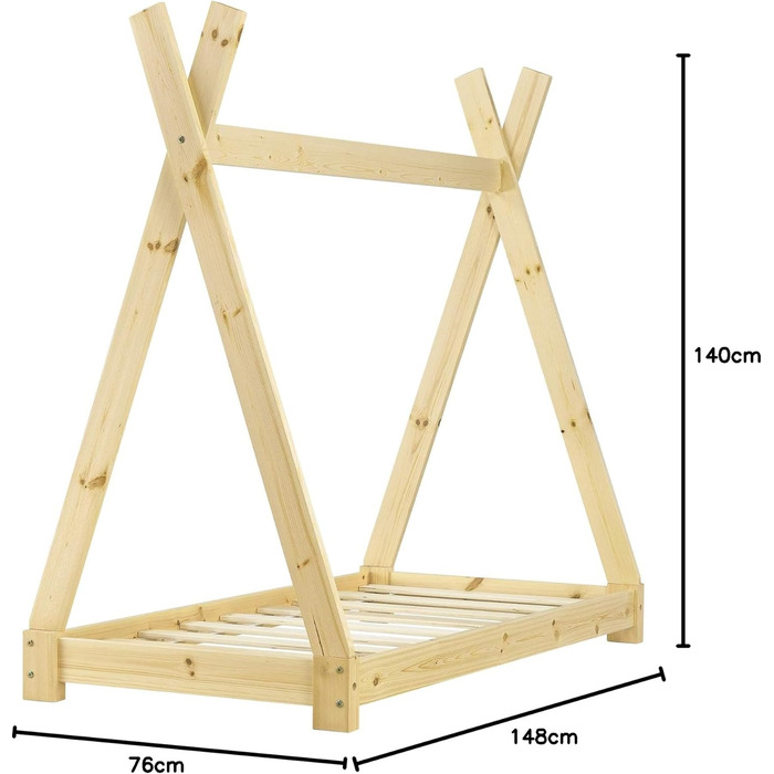 Ліжко дитяче Onejda від en.casa, Tipi-дизайн, 80x160 см, сосна, білий колір