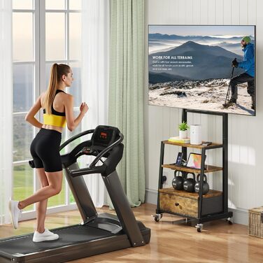 Тумба для телевізора на колесах з ящиком, для телевізорів 32-75 дюймів, регульована, з розеткою, коричнева, 140 см