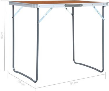 Кемпінговий стіл Складний з металевим каркасом Розкладний стіл Стіл Валіза Стіл Кемпінгові меблі Розкладний стіл Стіл для вечірки Стіл для пікніка 80x60 см Коричневий