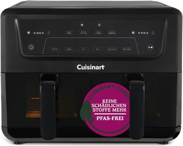 Фритюрниця Cuisinart XXL 10.4L з двома зонами нагріву | Без PFAS та хімікатів | Для смаження, грилю, випікання, дегідратації та підтримання тепла | 2 x 5.2L, 8+ порцій | Знімні деталі, придатні для миття в посудомийній машині (2 камери + скло)