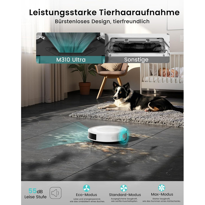 Робот-пилосос Lefant M310 Ultra з функцією миття підлоги, білий. Для тварин, килимів, з керуванням через додаток та Alexa.