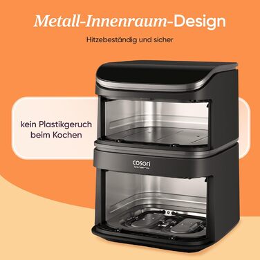 Фритюрниця без олії COSORI Turbo Tower Pro з керамічним покриттям, 2 камери, 10.8 л, DualBlaze, автоматичне регулювання повітряного потоку