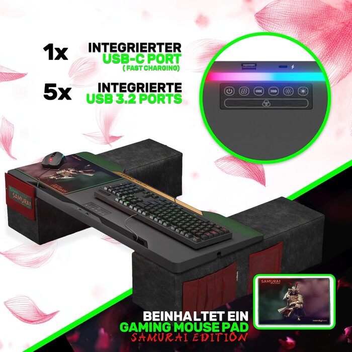 Couchmaster CYCON³: ергономічний стіл для ноутбука для дивану, софи та ліжка, з USB хабом (Samurai Black Edition)