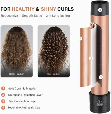 Набір для завивки волосся Janelove 5 в 1 - локони 10-32 мм, кераміка, регулювання температури, рукавички, чохол (рожеве золото)