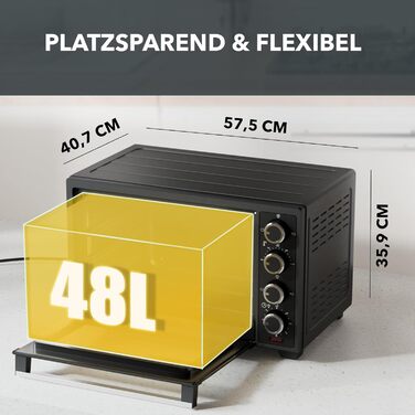 Багатофункціональна міні-піч Heinrich's 48L з конвекцією, таймером, підсвічуванням, 100-230°C, сенсорне керування, з аксесуарами, чорна, 2000W