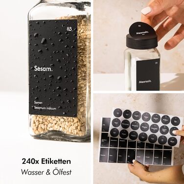 Спеція органайзер KIVY з полицями та 24 скляними баночками | Регульований, підходить для всіх ящиків | Скляні баночки з бамбуковими кришками (Чорний)