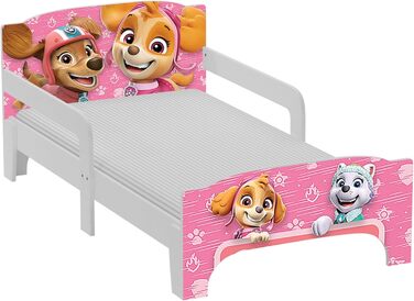 Ліжко дитяче Leomark Paw Patrol Smart - дерев'яне, 70x140 см, з текстильними ящиками, білий/рожевий колір