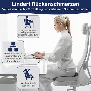 Ортопедична подушка для сидіння: комфортна підтримка спини та куприту для офісного крісла, авто та дому. Темно-сірий колір.