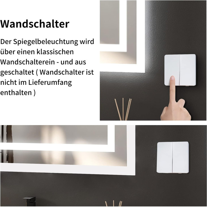 LED дзеркало для ванної кімнати Boromal 40x60 см з підсвічуванням та вимикачем, 6500K, холодний білий світ