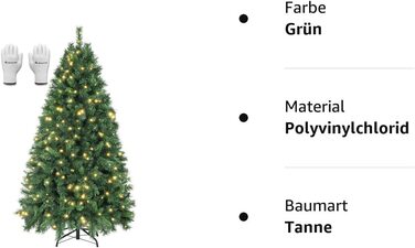 Штучна Різдвяна ялинка SALCAR з підсвічуванням 180 см, штучна ялинка в рукавичках і світлодіодах 250 см, металева Різдвяна ялинка