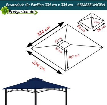 Заміна даху для альтанки 334 см x 334 см Пісок Антикварна альтанка Водонепроникний матеріал Panama PCV Soft 370 г/м дуже міцна Модель 10 (темно-синій)