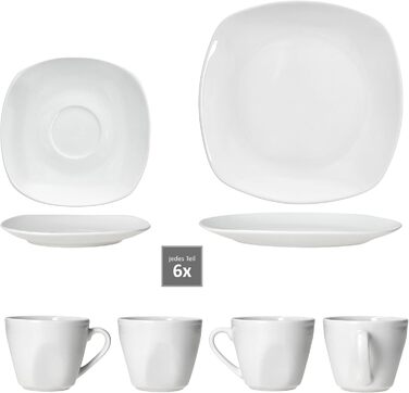 MamboCat Lotta - Комплект кавового сервісу на 6 осіб (18 предметів) | Біле порцелянове кавове сервісу | 6 чашок 170мл, 6 підстаканників, 6 тарілок | Для дому, ресторану, готелю