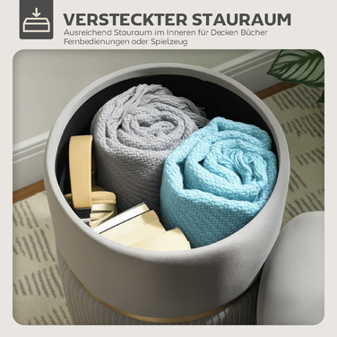 Пуф-контейнер, обтягнутий оксамитом, знімний верх, м'яке сидіння та приховане місце для зберігання, світло-сірий