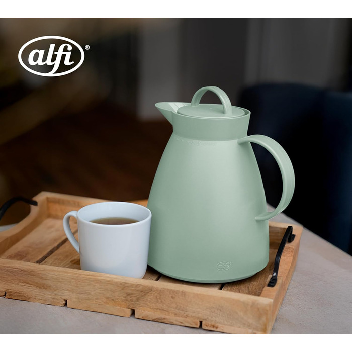 Термос Alfi DAN 1.0 л, пудрово-рожевий, з термоізоляційним корпусом з пластику та скляною вставкою, з кришкою-поворотом, дизайнерська модель, ідеальний для кави та чаю, BPA-free (без фільтра для чаю), колір Silt Green