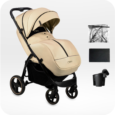 Дитячий візок-прогулянка MoMi Miya, бежевий (до 22 кг) – колеса EVA, повний комплект аксесуарів