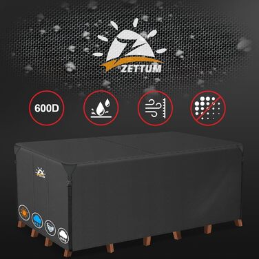 Чохол для садово-патіо меблів Zettum 160x135x73 см, водонепроникний, 600D Oxford, захисна накривка для саду та тераси