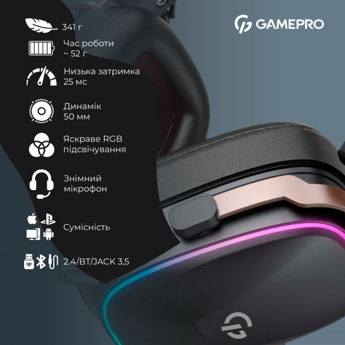 Бездротова ігрова гарнітура GamePro Asgard Valkyria (HSW249)