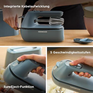 Міксер ручний Kenwood QuickMix Go HMP40.000RD, сіро-блакитний, 350W, з нержавіючою сталею, з кейсом