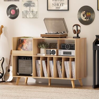 Підставка для платівок велика з полицею для зберігання, дерев'яна, на 450 альбомів