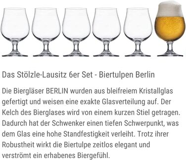 Пивний тюльпан Stlzle Lausitz Берлінської серії об'ємом 390 мл I набір з 6 пляшок I красиві пивні келихи об'ємом 0,3 л I можна мити в посудомийній машині I благородний неетилований