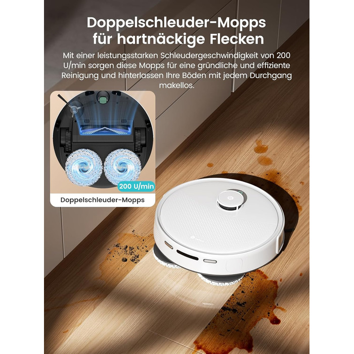 Робот-пилосос LEFANT M3 Gen1 з автопорожненням, 10000 Pa, функція вологого прибирання, навігація dToF, уникнення перешкод 190°PSD, 220 хв роботи