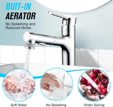 Сучасний змішувач для ванної кімнати CREA з висувною лійкою, 2 режими струменя, з міді, хром, для умивальника