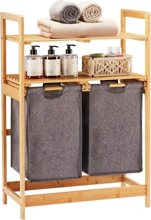 Кошик для білизни YOUDENOVA з бамбукового каркасу, 2 відсіки, 2 висувні мішки для білизни, 93x64x33 см, 70 л, сірий