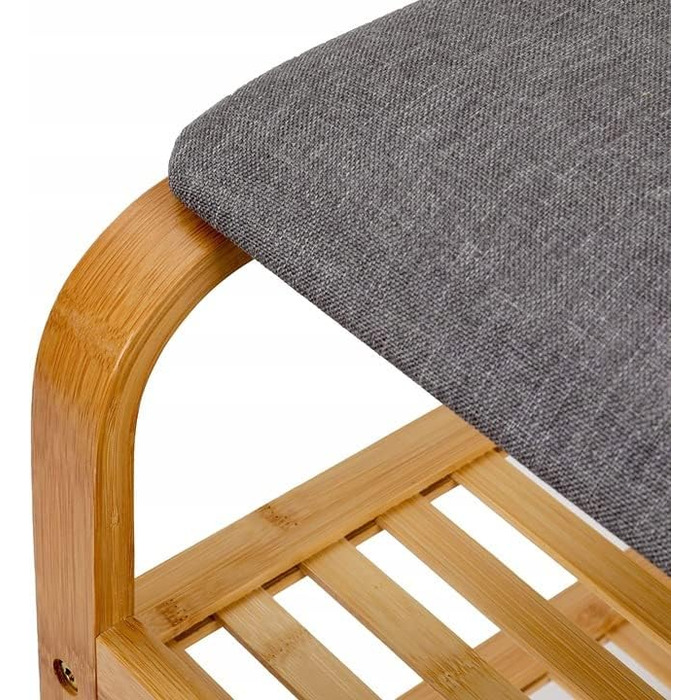 Бамбукова полиця для взуття CON з лавкою, подушкою сидіння, двома ярусами, сіра 307046 см