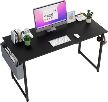 Письмовий стіл, комп'ютерний стіл з тримачем для навушників і сумкою для зберігання, стійкий робочий стіл, промисловий дизайн, стіл для ПК, невеликий офісний стіл, офісний стіл для дому, офіс (135 x 60 x 74 см, чорний)