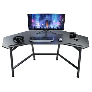 Ігровий стіл EUREKA ERGONOMIC 160x74 см - великий стіл у формі крила для ігор, ПК, дому, офісу, стрімінгу. 2 слоти для iPad. Чорний.