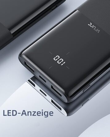 Комплект з 2 шт. , USB C, 2 порти USB, 2.4A, для смартфонів, iPhone, Samsung, чорний, 10000mAh